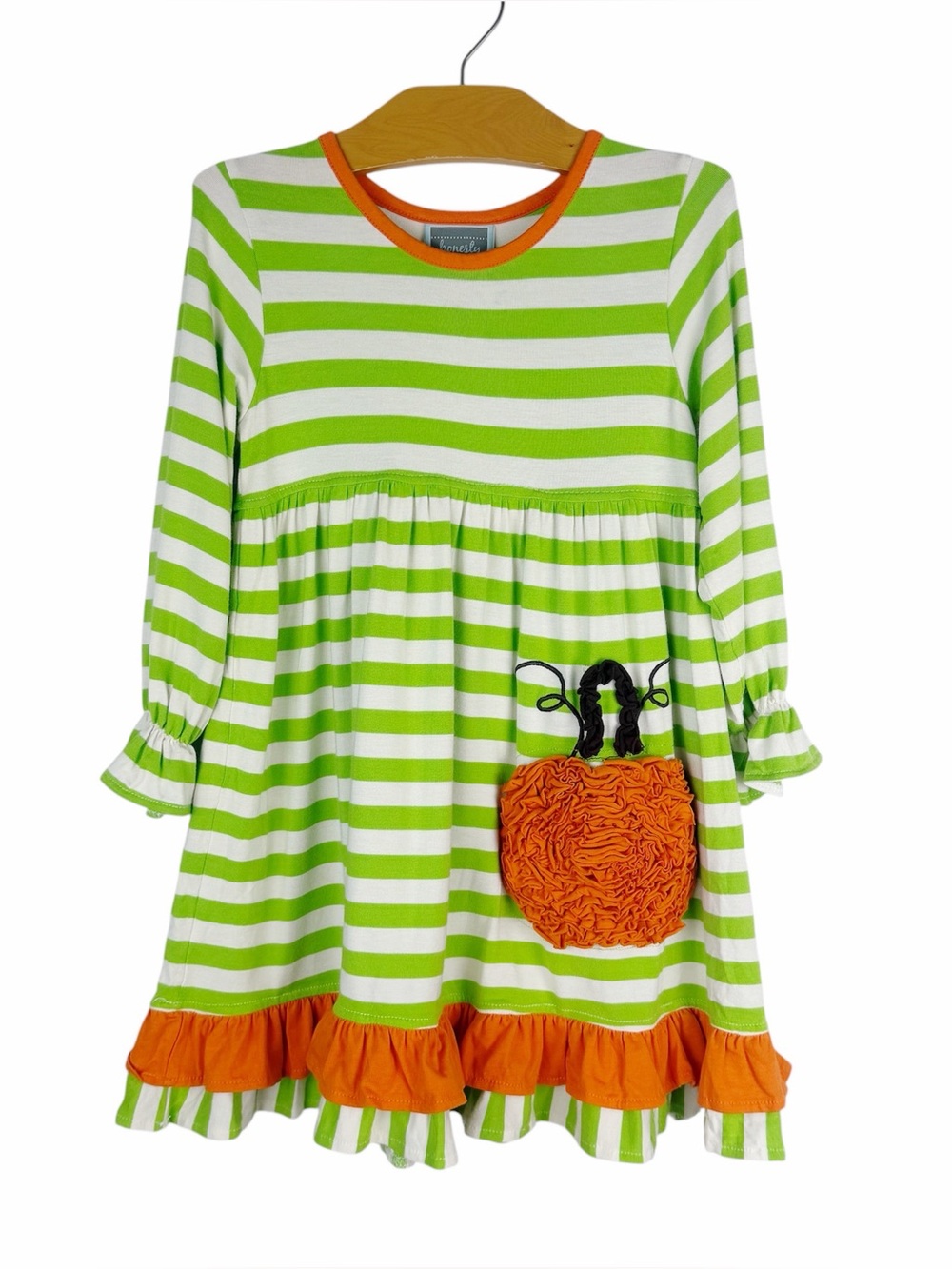 Honesty Boutique Kids Toddler Fall Pumpkin Green Orange Ruffle Dress Size 3T